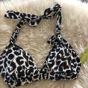 GIANNA BINI Banded HALTER BIKINI TOP Leopard Print LIGHT PADDING